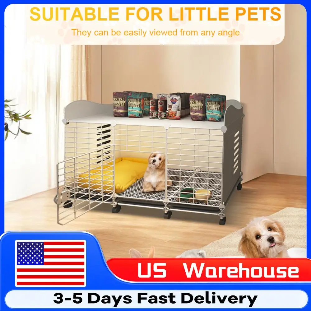 

Dog Crate End Table with Wheels & Tray Indoor Dog House Wired Cage Crate Dog Kennels Wire Dogs Kennel for Small/Medium/Large Dog