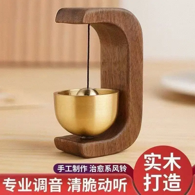 Magnetic Wooden Doorbell with Dopamine-style Wind Chime for Screen Door Entry, Chinese-style Bell for Shop Entrance Aler