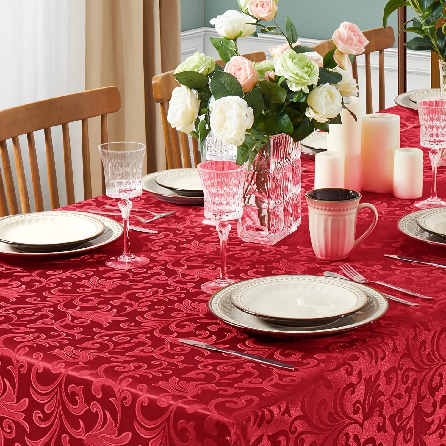 1pc Rectangular/Round Jacquard Tablecloth, Polyester Jacquard Tablecloth, Crochet Kitchen Tablecloth, Suitable for Wedding Decor, Kitchen Decor, Table Protection