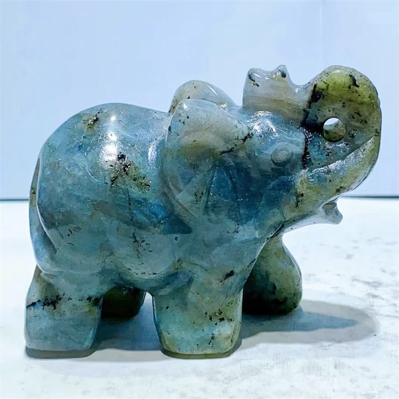 

7.6CM Natural Labradorite Elephant Statue Carved Quartz Crystal Reiki Feng Shui Home Decoration Stone Statues 1pcs