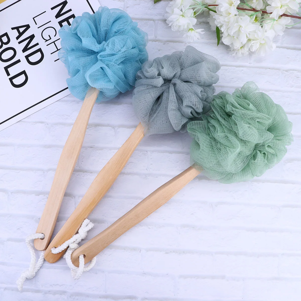 3 قطعة مقبض نايلون تدليك الحمام كرات الظهر دش زهرة الغسيل لتدليك الظهر أداة العناية بالبشرة الناعمة رمادي أزرق أخضر