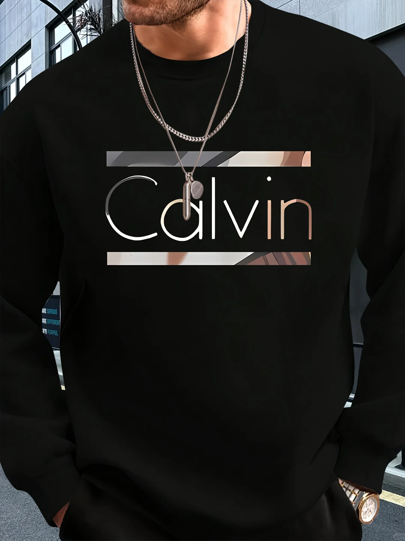 بلوفر رجالي للخريف والشتاء كاجوال فضفاض بنمط حروف مطبوع بأكمام طويلة ورقبة دائرية دافئة