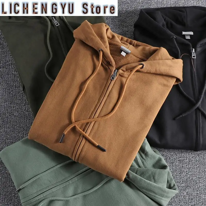 

Autumn New American Retro Long Sleeve Hooded Cardigan Hoodies Men's Fashion Pure Cotton Washed Loose Casual Sports Sweatshirts