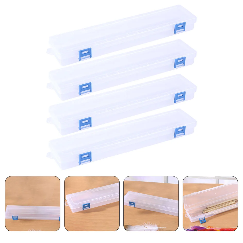 4 Pcs Paintbrush Storage Box Water Color Pens Case Clear Container Tool Decorative Boxes Handheld Organizer Plastic