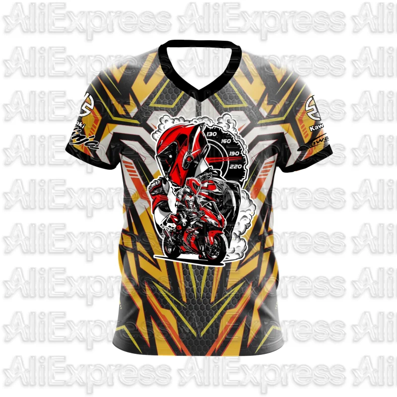 

MOTO 2025 летняя новая мужская мотоциклетная футболка Kawasaki с логотипом 3D принтом, повседневная дышащая футболка с короткими рукавами, модный тренд