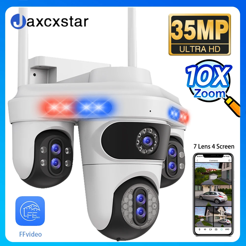 

35MP 4-screen 7 Lens 10X ZOOM WiFi PTZ Security Camera Outdoor Waterproof Automatic Tracking CCTV Surveillance Camera