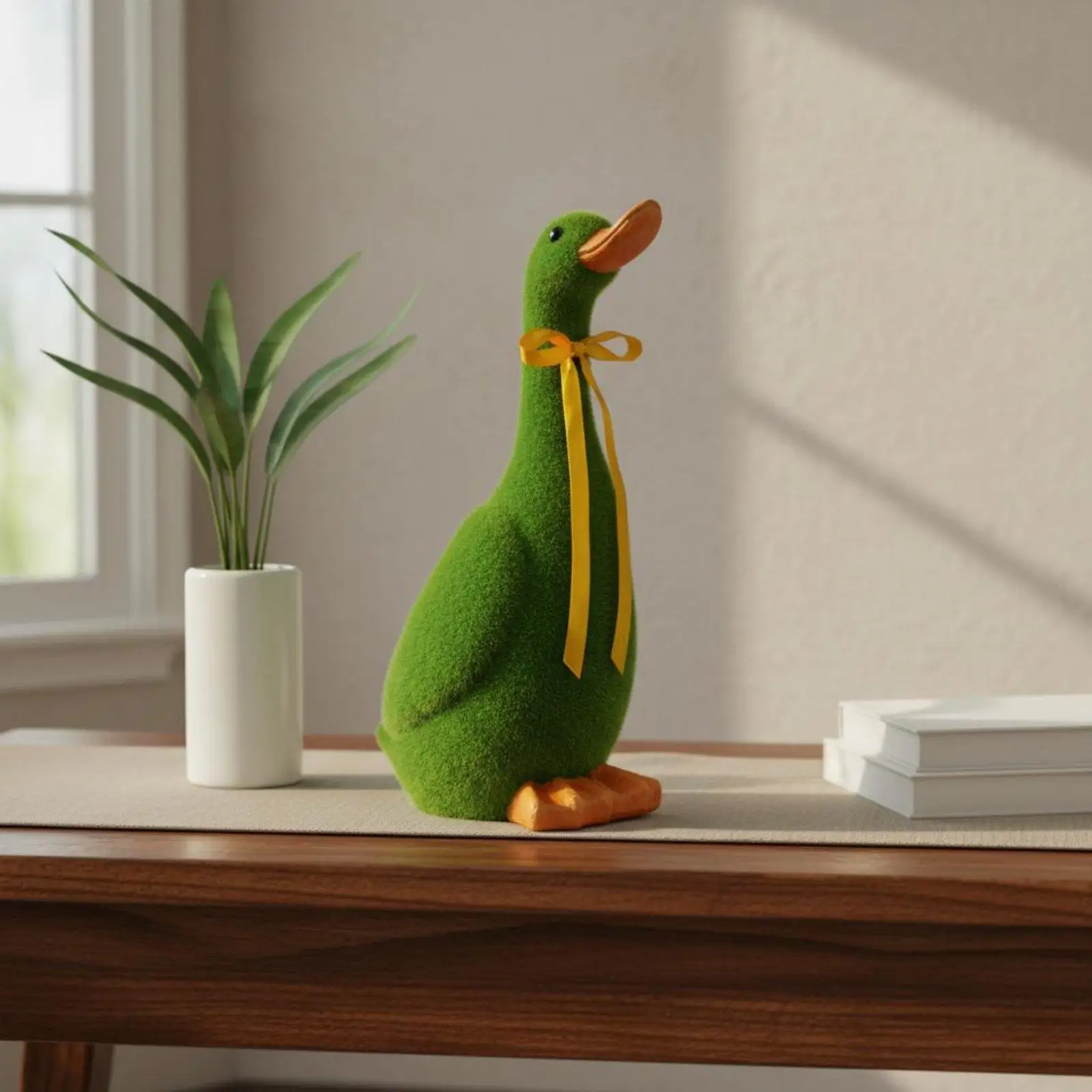 Green Resin Duck Figure Soft Texture Modern Garden Sculpture Large Statue for Fairy Pond Accessories