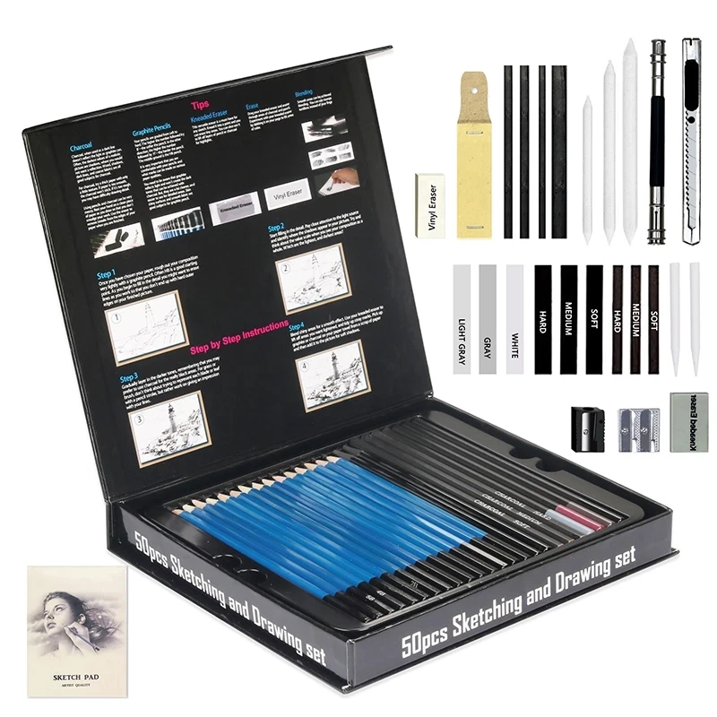 50 шт., набор деревянных карандашей для рисования