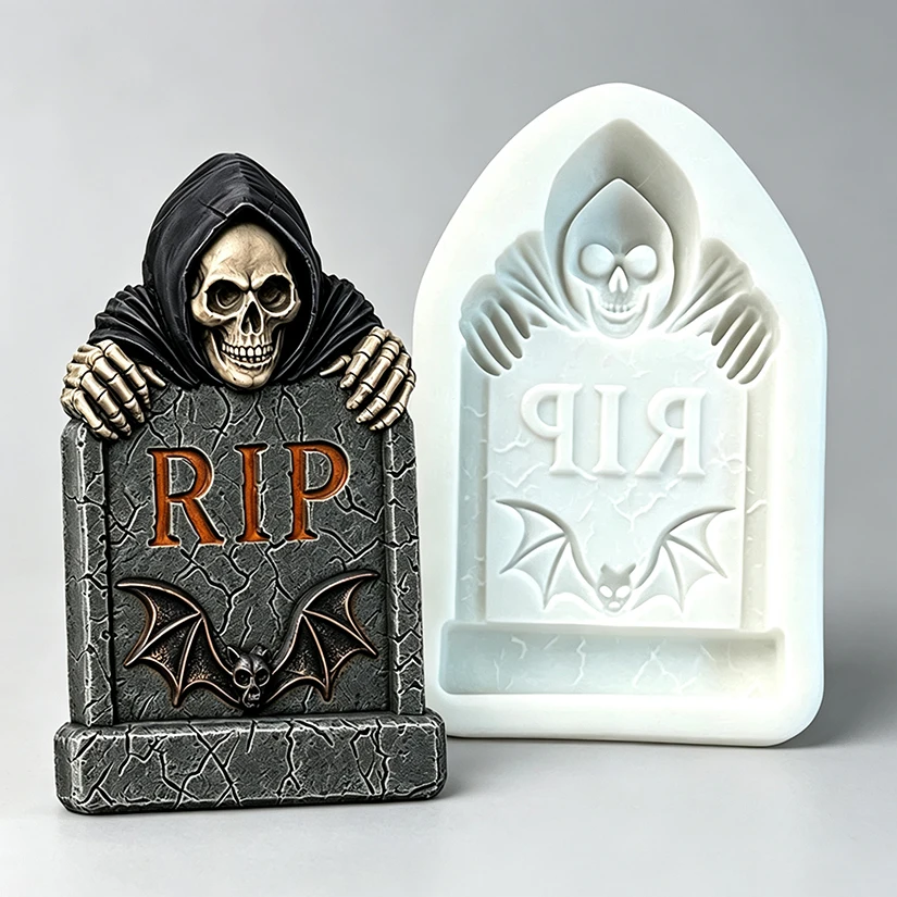 Halloween Grim Reaper Tombstone Silicone Mold for Sugarcraft Resin Cupcake Baking Fondant Cake Decorating Tools