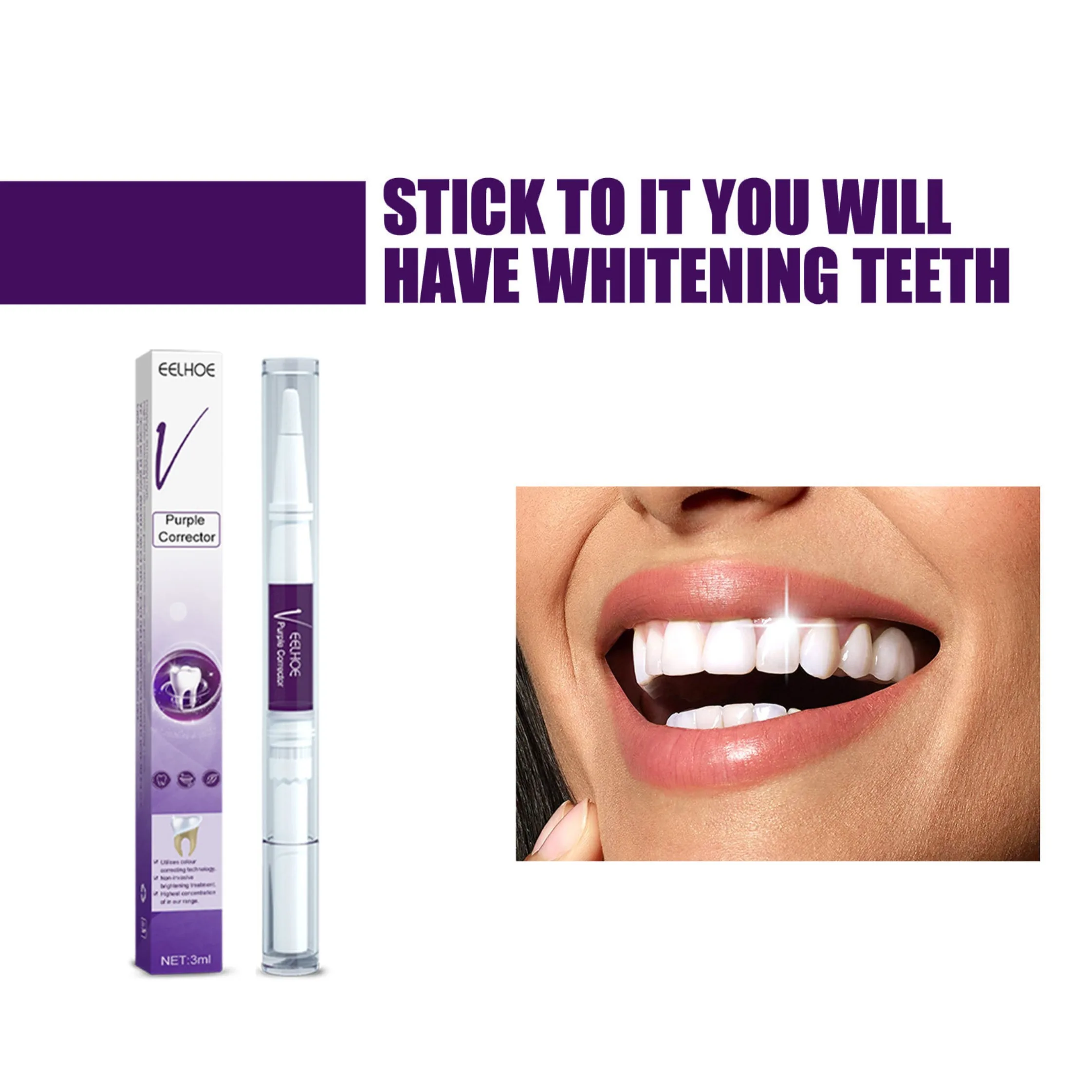 V34 Purple Whitening Toothpaste Cleans Mouth Fresh Breath Remove Yellow Stains Protect Teeth White Decontamination Care 2024