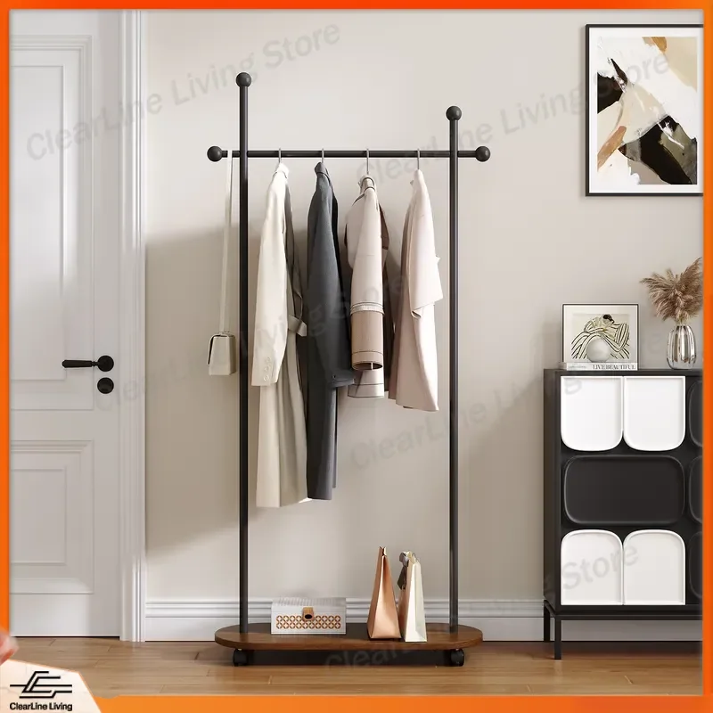 Floor to Ceiling Bedroom Coat Rack Wrought Iron Retro Room Clothes Storage Rack Home Living Room Removable Hanger