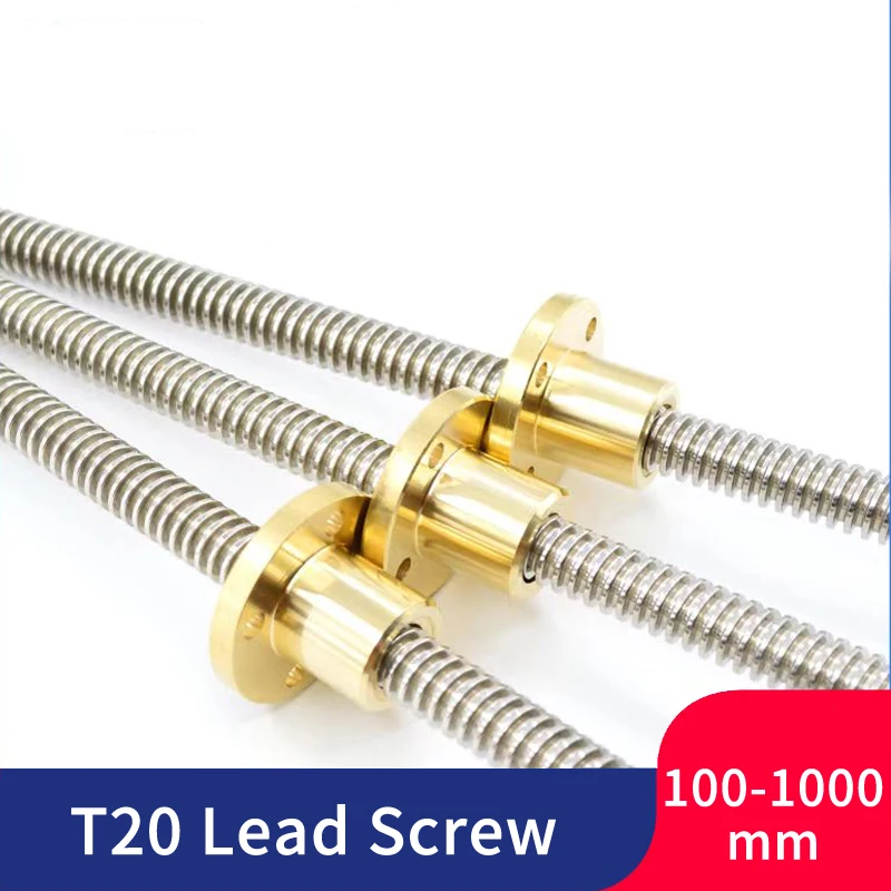 

T20 lead screw Linear Guide lead 1mm 4mm 8mm pitch 4mm length 100mm to 1000mm with Brass nut CNC 3D Printer