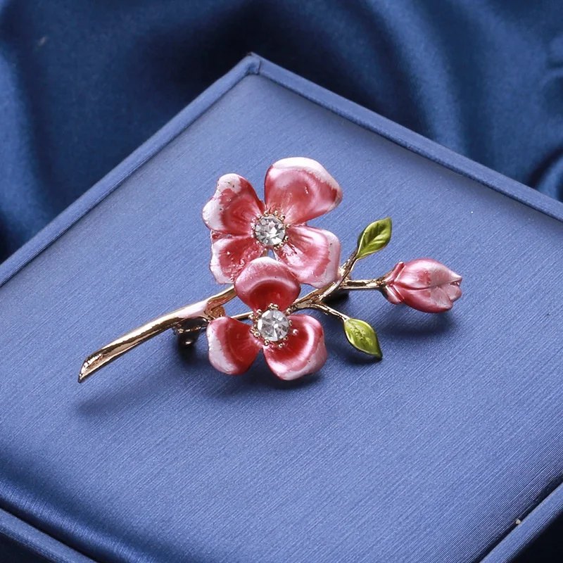 exquisite enamel peach blossom brooch women plant pin accessories