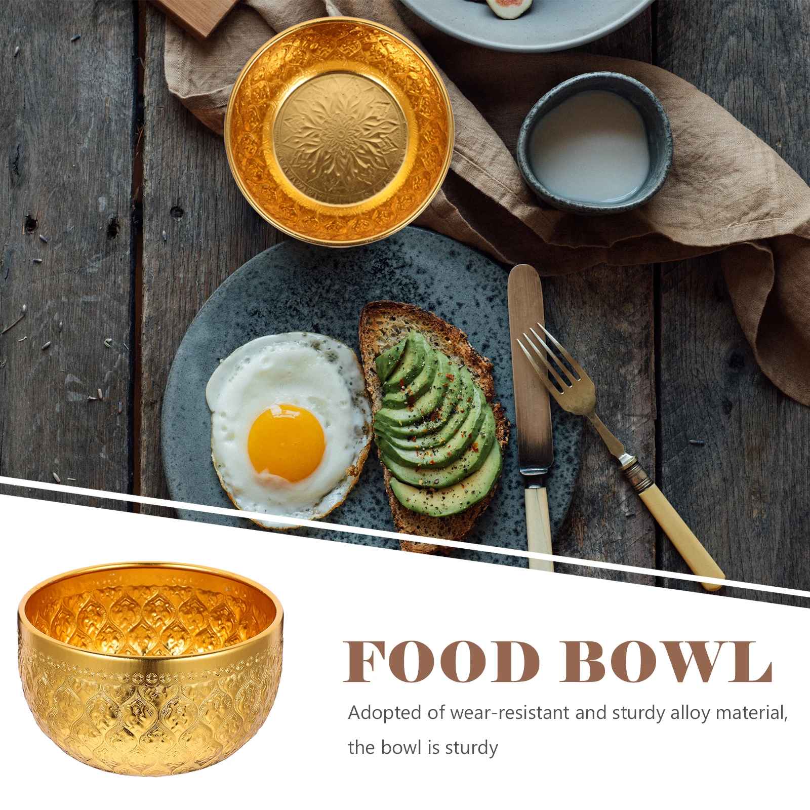 

Metal Bowl Round Handcrafted Alloy Kitchen Metal Craft Tableware Tableware Fruit Salad Snack Soup Noodle Embossed