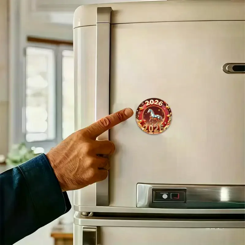 Fridge Magnet - Happy New Year 2026 Spring Festival Decor With Red Envelope Horse And Lantern Sturdy Kitchen Home Decor