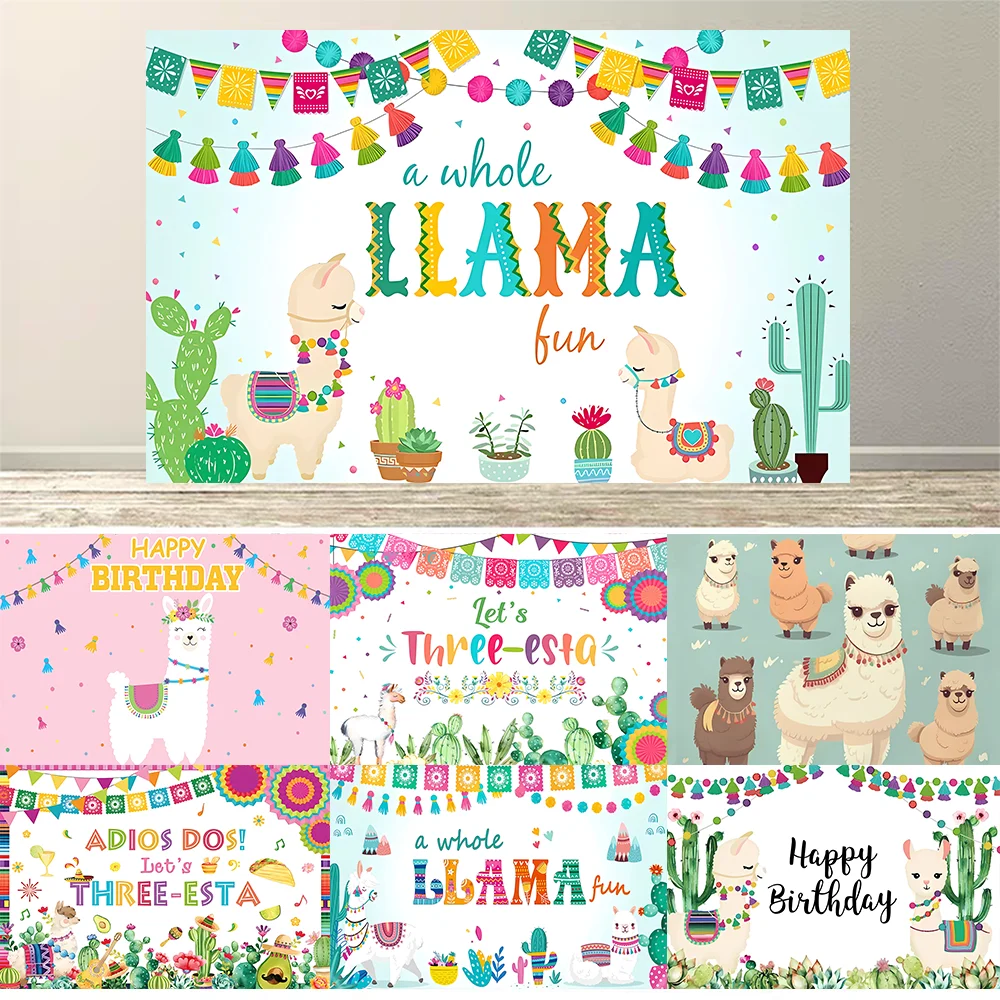 

Llama Alpaca Happy Birthday Banner Backdrop Photo Booth Props Cute Decor Decorations for Girl Boy Princess Prince Baby Shower