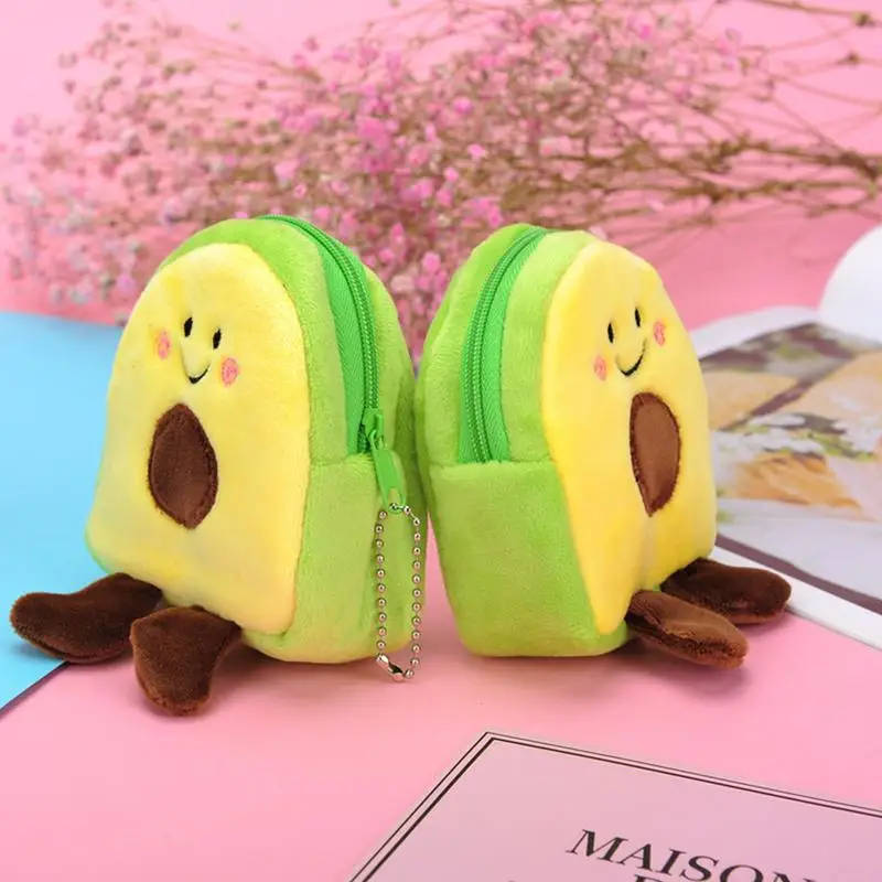 Plush Coin Purse Avocado-Shaped Portable Change Wallet Purse Wallet Coin Pouches for Change Coin Cards Keys Lipstick Lip Balm