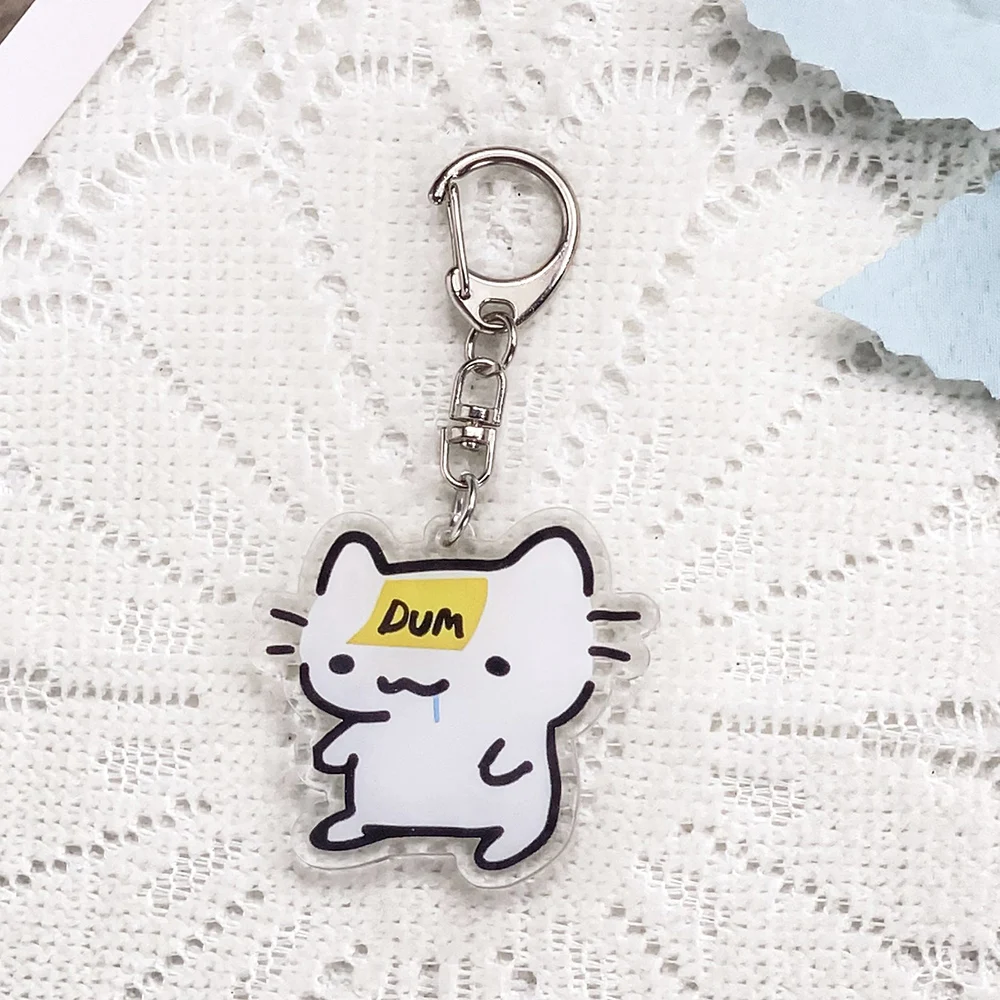 5pcs Funny Cartoon Strawberry Cat Memes Car Keychain Acrylic Keyrings Bag Charms Cute Backpack Pendant Decoration Friends Gifts