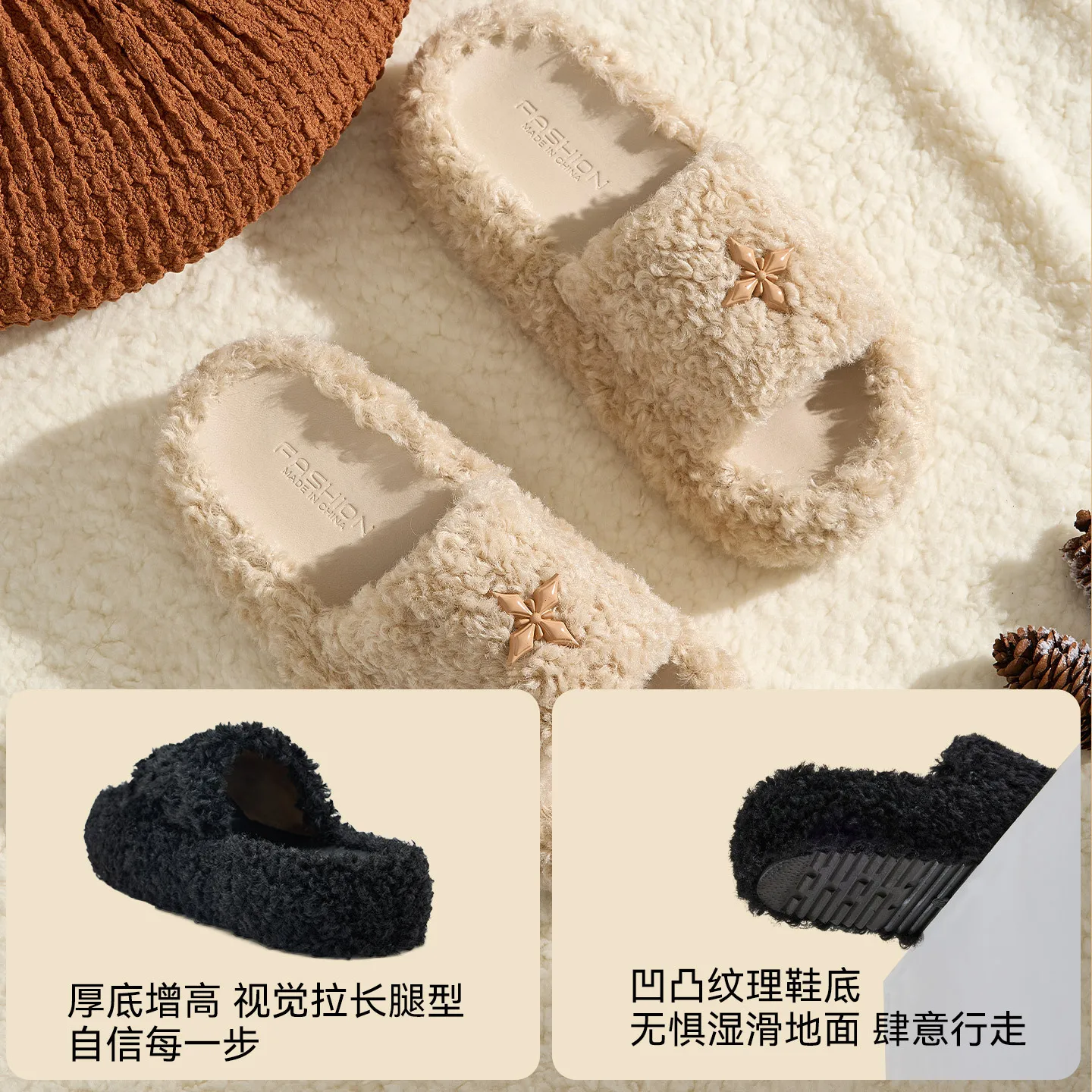 شباشب نسائية شباشب قطنية موضة خريف وشتاء دافئة أحذية داخلية منزلية كاجوال شباشب منزلية