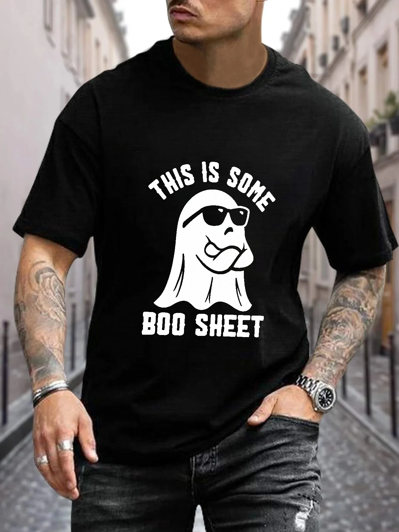 

This Is Some Boo Sheet Halloween Ghost Print Plus Size Men's T-shirt Fashion Casual Short Sleeve Tees For Summer Men's Clothing