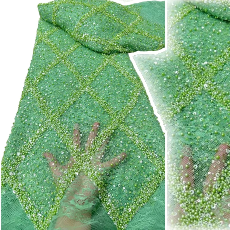 

Luxury African Sequins Beaded Chantilly Lace Fabric 2025 High Quality Lace 5Yards Pink French Fabric for Party Dress Sew TP1581