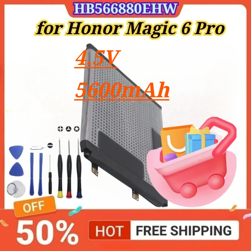 

New Battery 4.5V 5600mAh HB566880EHW Battery for Honor Magic 6 Pro Mobile Phone Batteries + Free Tools