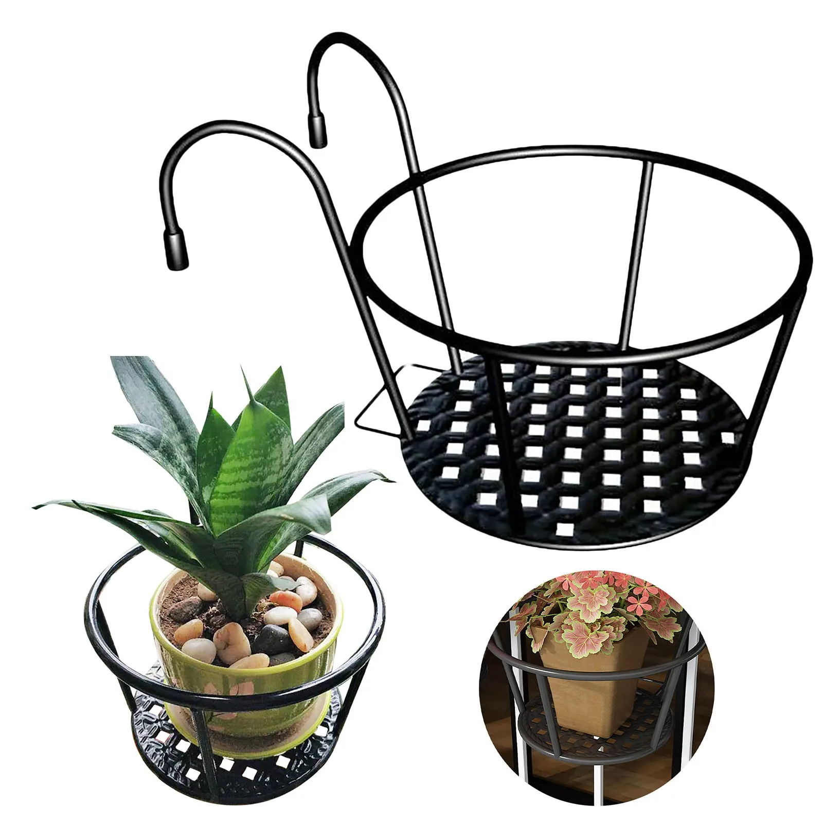 3pcs Iron Flower Pot Holder Iron Art Hanging Basket Planter Pot Support Stand Balcony Garden Decoration Home Ornament