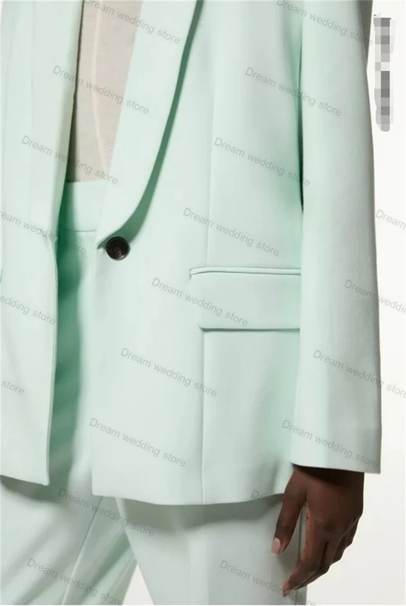 Mint Green Women Suit Set 2 Piece Blazer+Pants Formal Office Lady Jacket Wedding Tuxedos Customized One Button Cotton Prom Coat