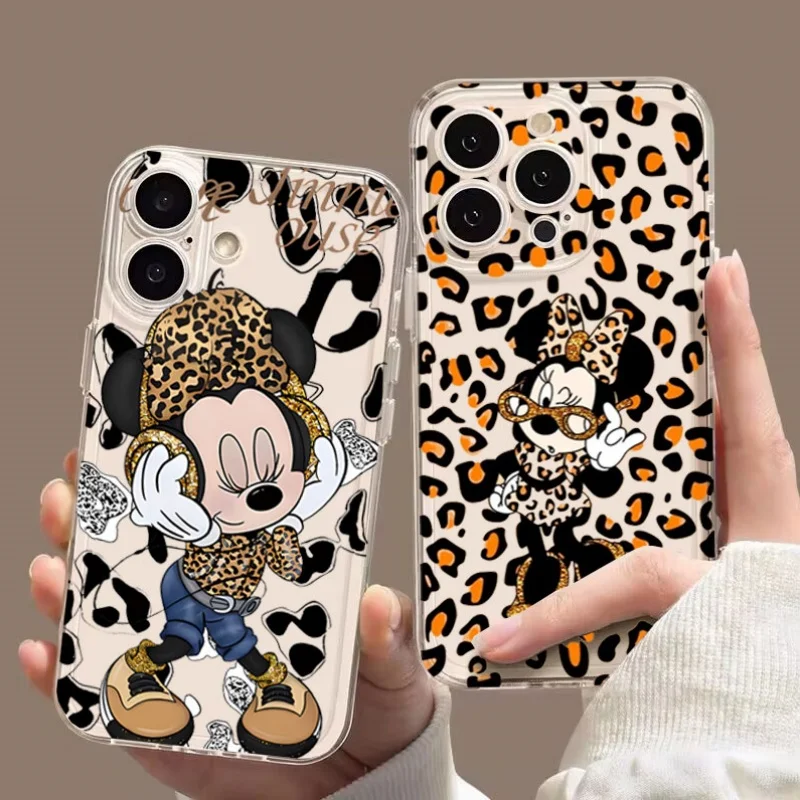 Casing Ponsel Motif Leopard Minnie Mouse untuk iPhone 16e 16 15 14 13 12 11 17 Pro Max XR XS Max 14 15 16 Plus Mini