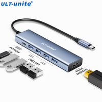 USB C Hub,6 in 1 USB C to HDMI Splitter, 4 USB 3.0 Data Port,USB C Adapter with 4K60Hz HDMI Port,PD 100W Charging for iPad Pro