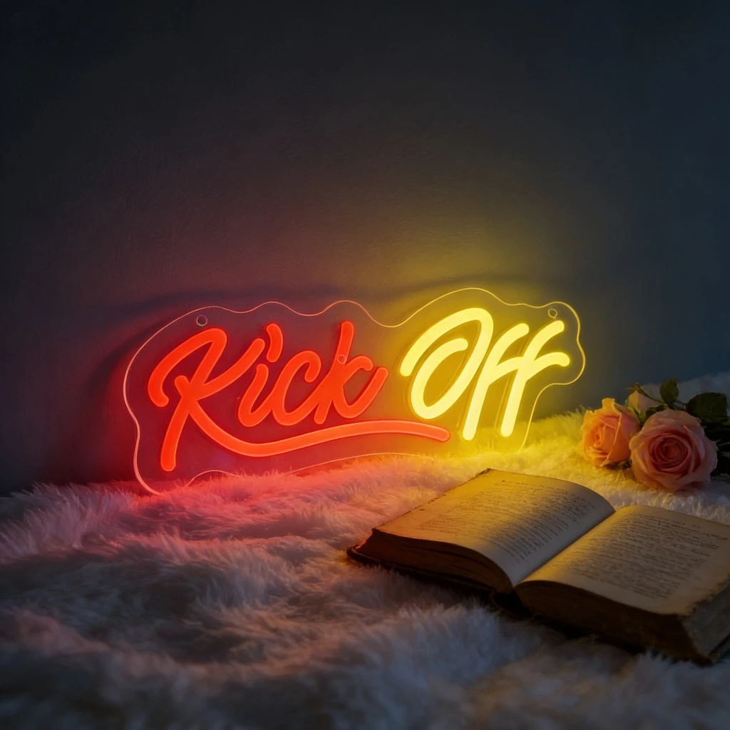 

Неоновая вывеска «Kick Off» с USB-питанием, регулируемая светодиодная неоновая подсветка, настенный декор для игровой комнаты, спальни, гостиной, бара, вечеринки, подарки на день рождения