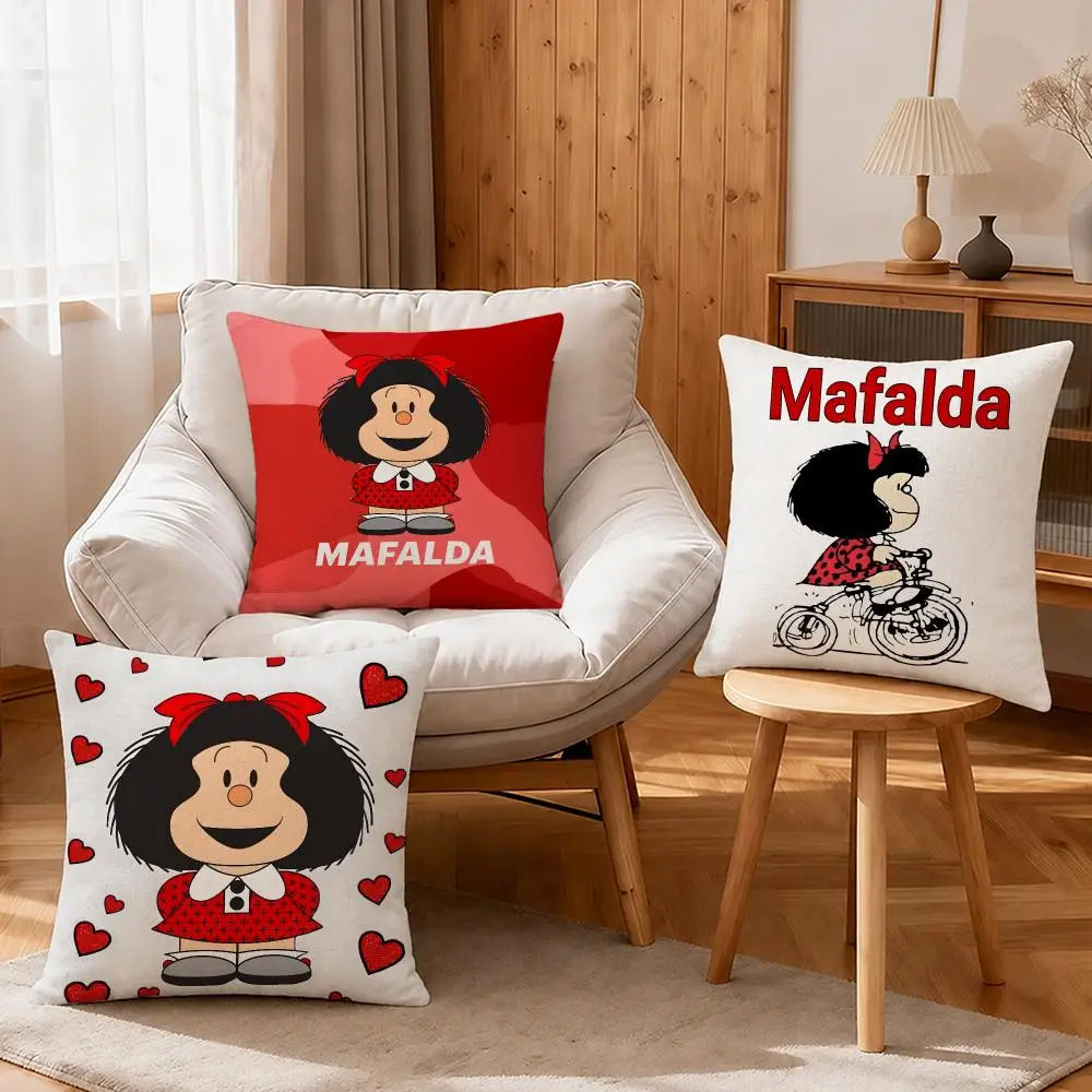 Comic Mafalda Cushion Cover Linen Anti-Mite Antibacterial Cushion Cover Invisible Zipper Sofa Decor