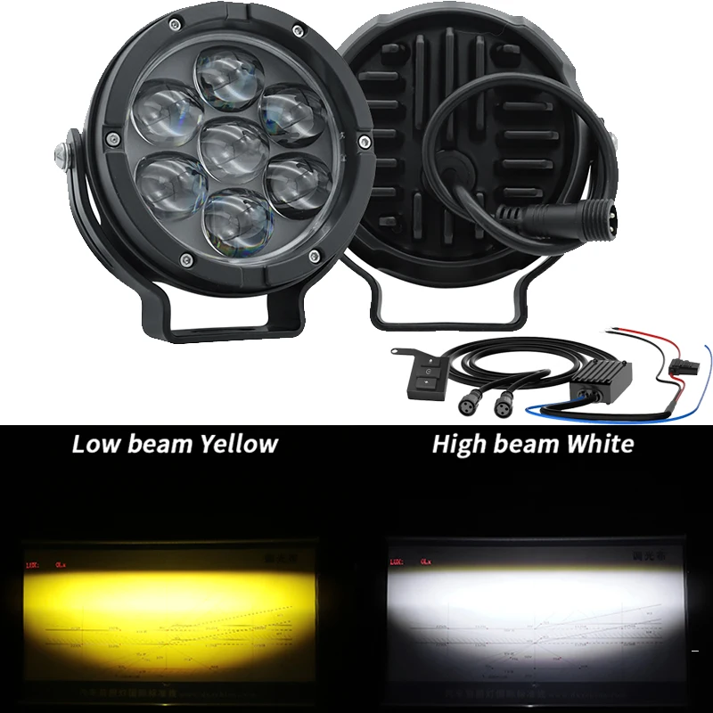 

2 pcs Motorcycle Headlights White Yellow Super Bright 7 LED Working Front Light Motorbike Fog Lamp Scooters Waterproof Spotlight