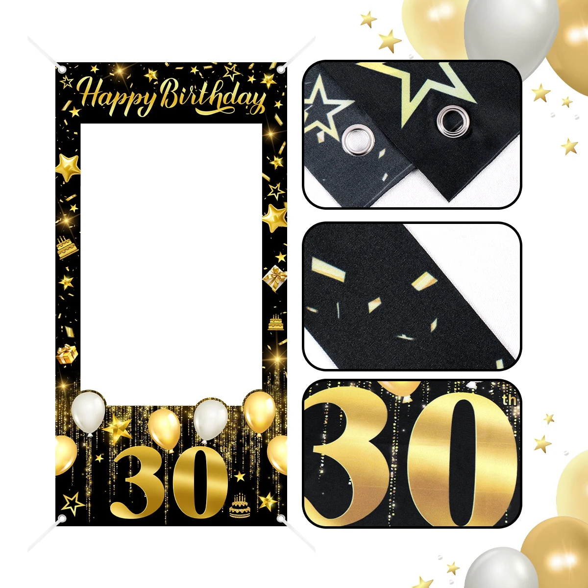 30., 40., 50., 60. Geburtstag Fotorahmen Foto-Requisiten Schwarz Gold Erwachsene 30 40 50 60 Jahre Alt Geburtstagsparty Dekoration – Detail 11