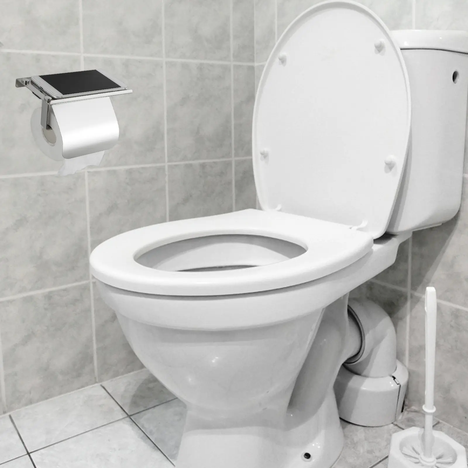 

Toilet Paper Holder Bathroom Stainless Steel Wall Mounted Shelf Modern Simple Design Storage Rack for Towels and Essentials