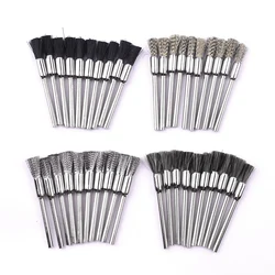 10pcs Wire Wheel Brush Set Brass Polishing Dremel Brushes 3mm Shank for Power Die Grinder Rotary Electric Abrasive Tool
