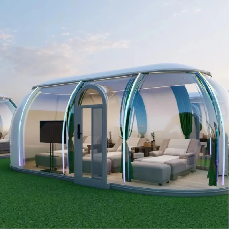 Space Cabin Dome Tent Camping Prefab Capsule House Tent Clear PC Quick-Assembly Prefab House with Bathroom