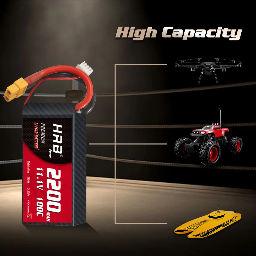 HRB 3S Lipo Battery 11.1V 2200mah 100C XT60 For Axial SCX10 Airplanes FPV Drone Racing Car Boat RC Parts