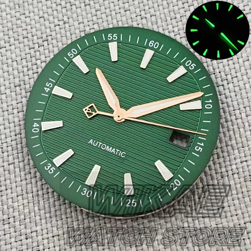NH35 Watch Dial 33mm Wave Texture Surface Watch Dial with Green Luminous Date Hands for NH35/NH36 Movement Watch Accessories