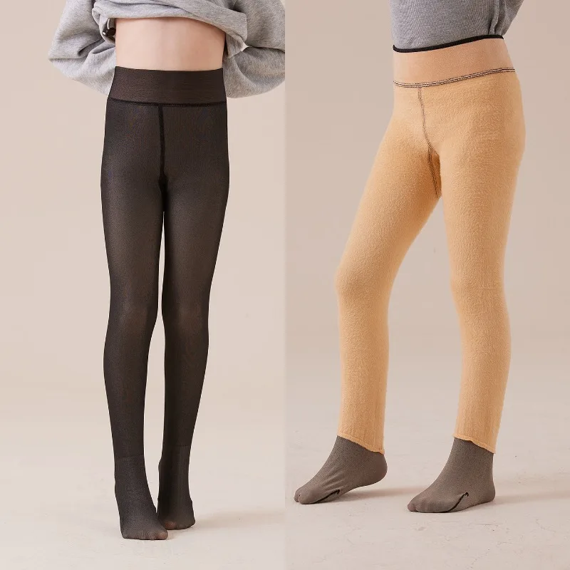 Collants doublés polaire pour enfants, Leggings opaques thermiques chauds d'hiver avec taille extensible, collants chauds pour filles avec peluche douce pour enfants