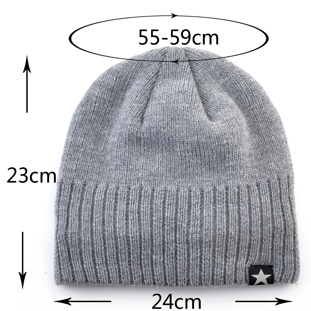 Men\'s Skullies Beanies Knitted Wool Hats Men Winter Knitting Thick Beanie Hat Double Layer Solid Color Velvet Warm Bonnet Cap