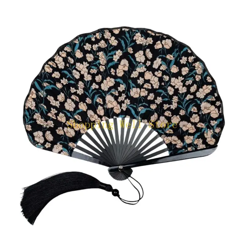 KX4B Mini Shell Fan Cotton Linen Cloth Chinese Folding Hand Fan Gentle