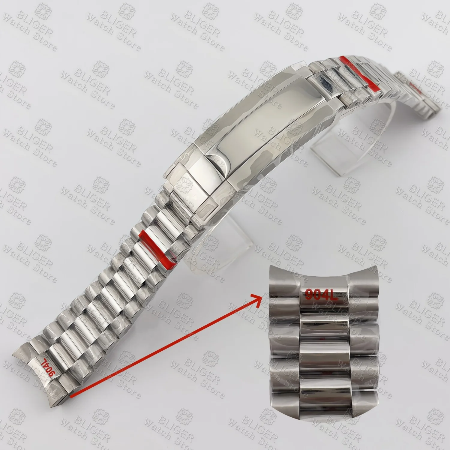 20mm 904L Steel President Bracelet Silve Middle Gold Two Tone Watch Strap Solid Double End Link 904L Bracelet Adjustable Clasp