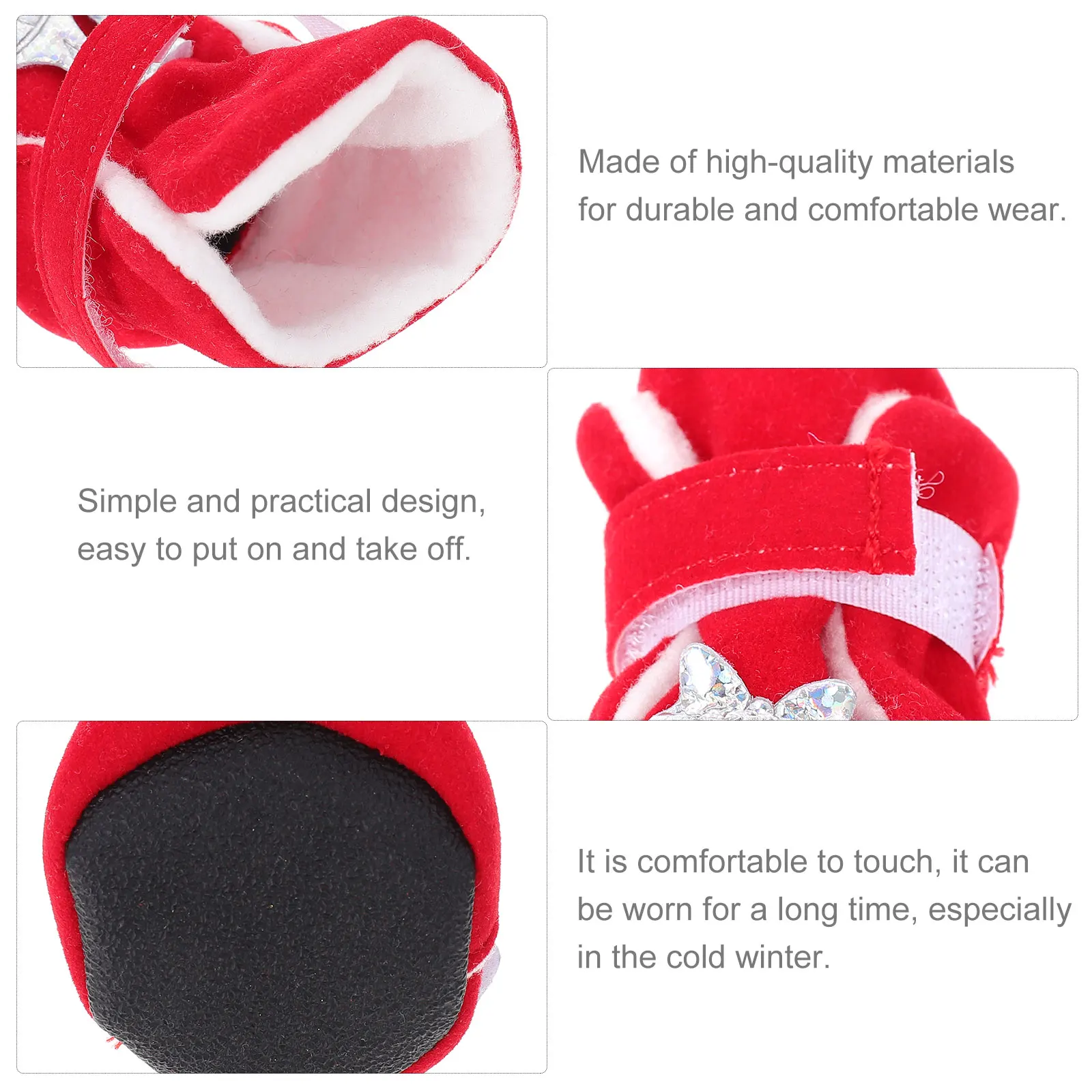 

4 Pcs Pet Cotton Shoes Puppy Paw Protectors Dog Warm Red Boots for Dogs Christmas