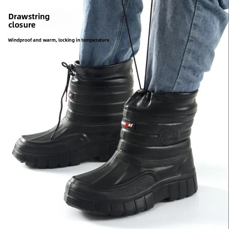 Men's Snow Boots Waterproof Anti-Slip Work Rain Shoes High Top Fleece Lined , Wear-Resistant Outdoor Winter Warm Boots