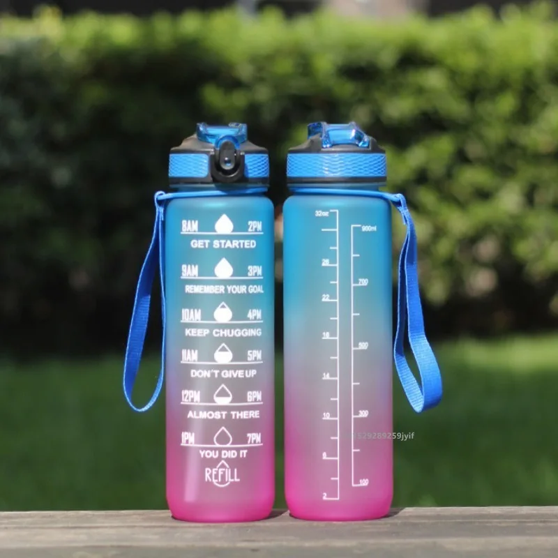 Gradient water bottle in outdoor setting