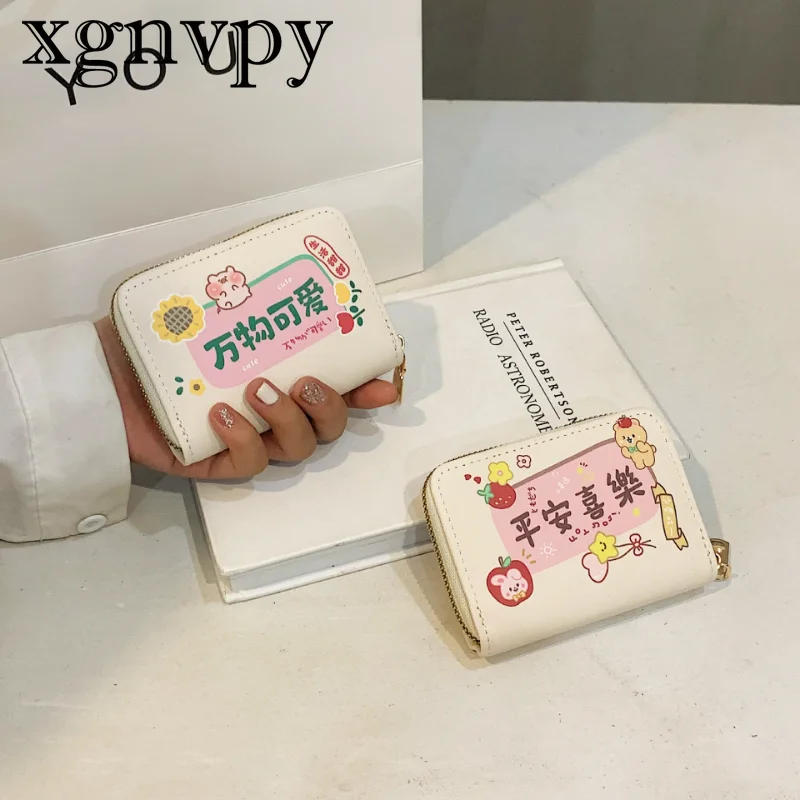 Xgnvpy-Porte-cartes avec fermeture éclair pour femme, porte-monnaie portable, porte-clé de grande capacité, petit porte-cartes, dessin animé étudiant, fille mignonne, nouveau