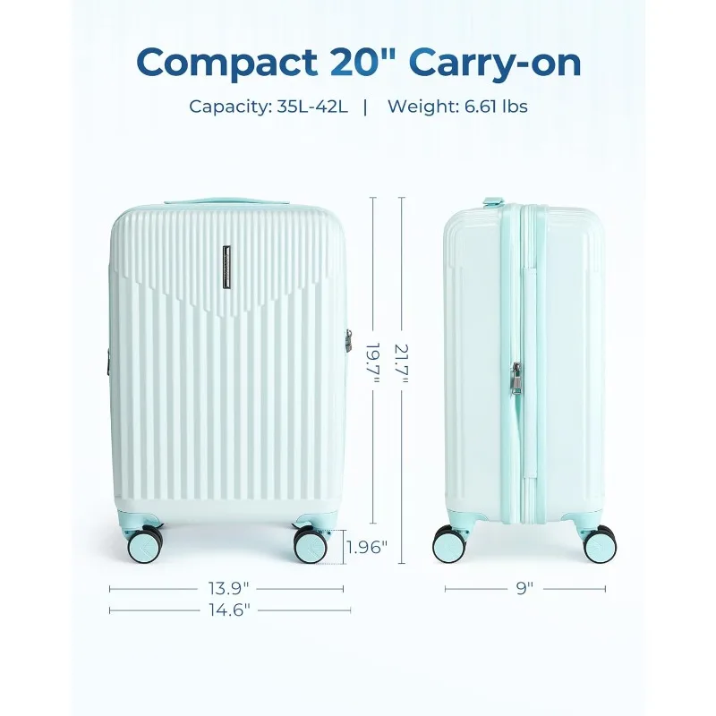 Carry On Luggage   with Spinner Wheels,100% PC Hardside Expandable Luggage with TSA Lock ,Rolling Suitcases for Men Women