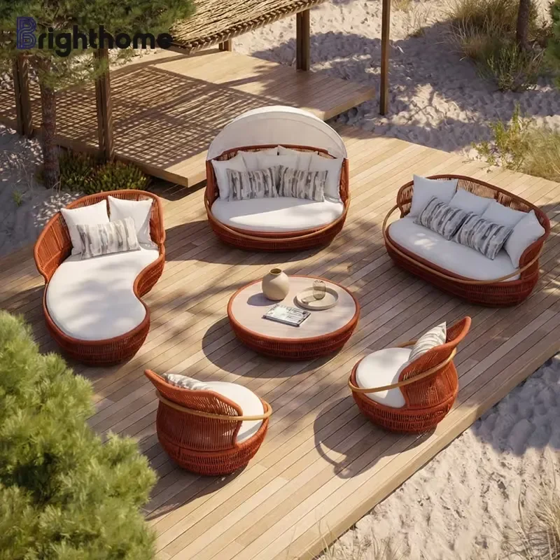 Aluminum Garden Furniture Lounger Daybed Patio Set Waterproof PE Rattan Courtyard Outdoor Sofa