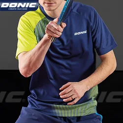 Camiseta de tenis de mesa con cuello redondo para hombre y mujer, camiseta de manga corta de Ping Pong transpirable, camisa deportiva de secado rápido, DONIC auténtico